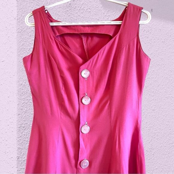 Vintage 90s pink skater dress oversized buttons - Picture 2 of 9